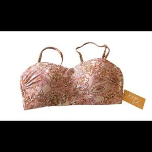Kona Sol Pink Floral Molded Bandau Swim Top Sz. S 4/6 NWT
